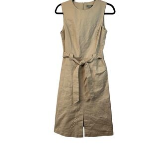 Oasis Quiet Luxury Tan Sleeveless Belted Safari Midi Dress Utility Pockets Sz 10